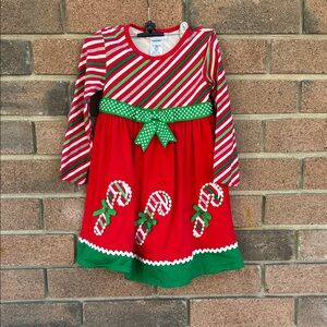 Bonnie Jean Red and Green Striped Candy Cane Dress Size 4T